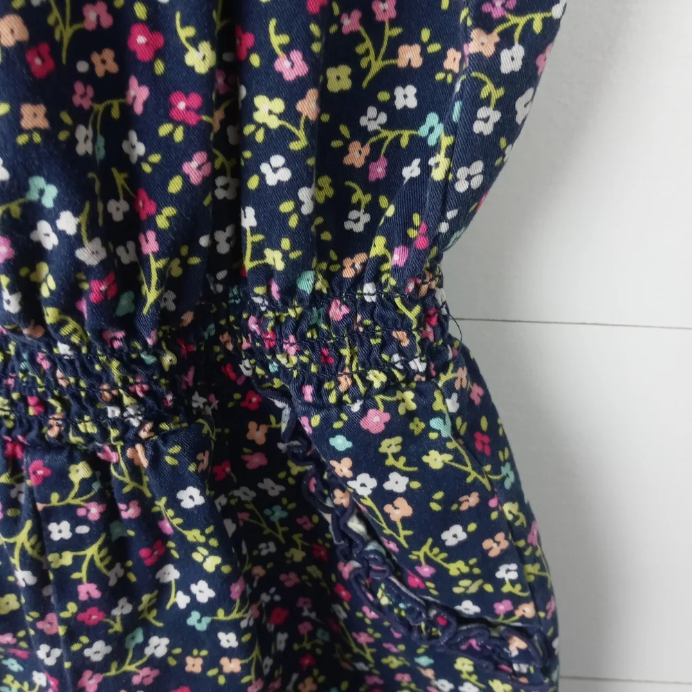 Cherokee girls size 3T ruffle smock small floral pant romper navy blue white